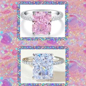 5 Carat Emerald Brilliant Cut in Blinged Out Clear & Pink Sterling Silver